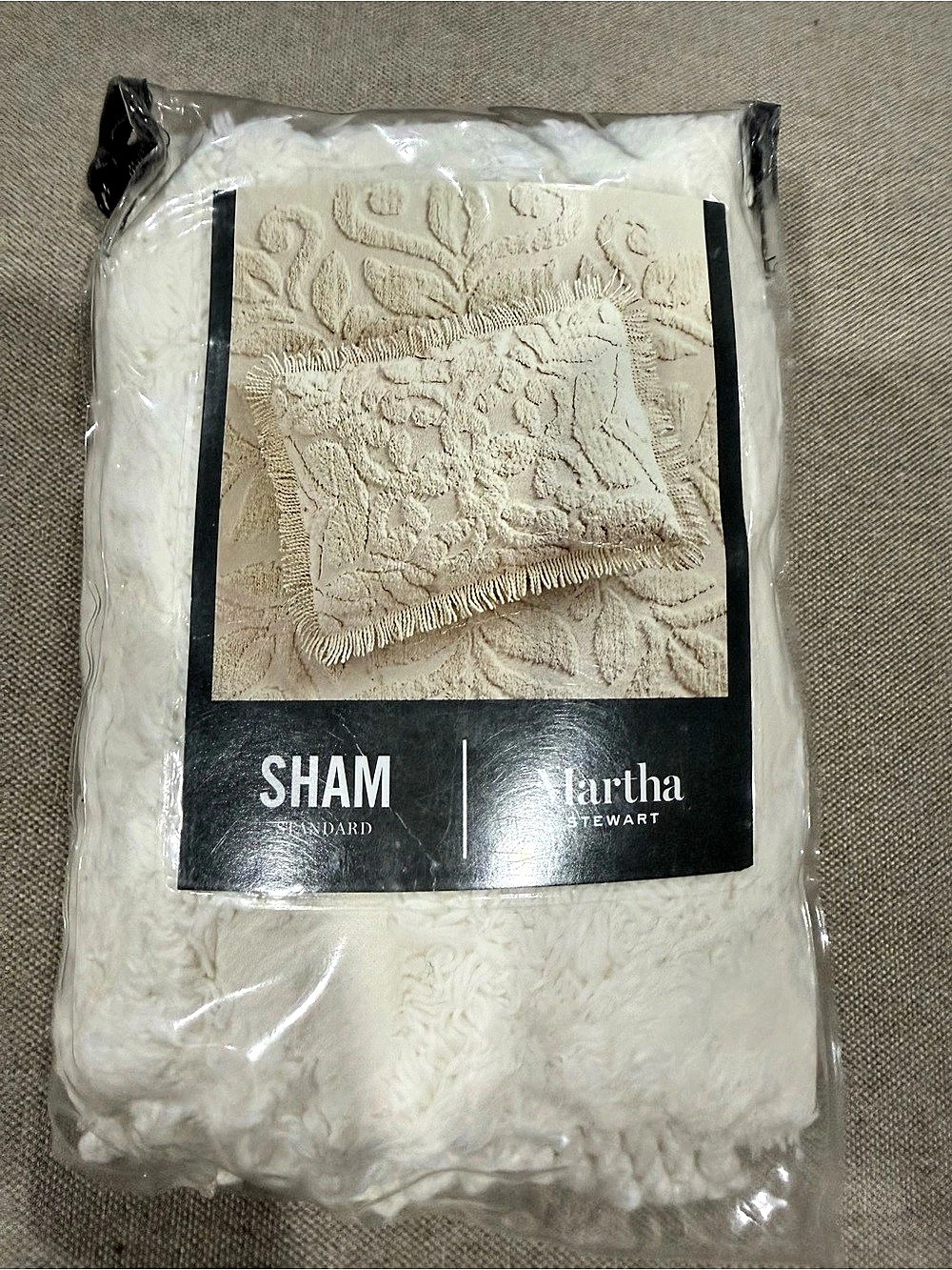Martha Stewart Chenille Medallion Standard Sham Chenille Cotton Sham in Cream